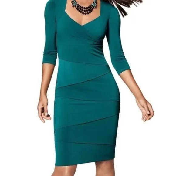 White House Black Market Teal Stretch Tiered Dress Size 6 - Picture 7 of 7